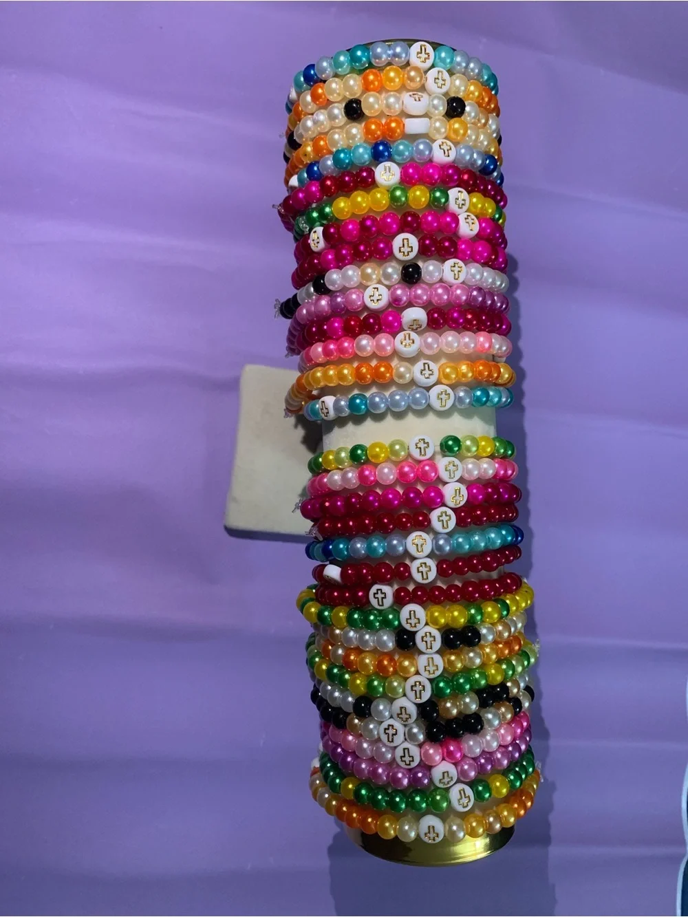 Pastel Pink Cross Beaded Stretch Bracelet - Brand